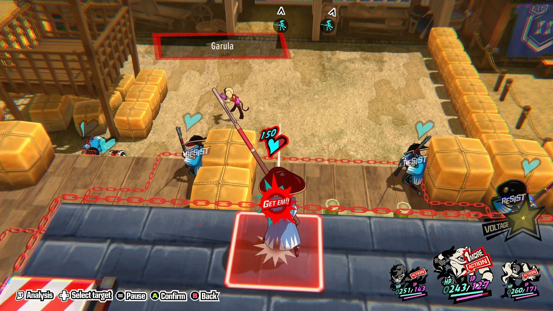 Use Garu to make all enemies come within Triple-Threat (Image via Persona 5 Tactica)